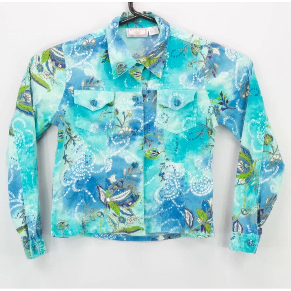 New Identity Shirt M Women's Button Up LS Collared Multicolor‎ Colorful Floral